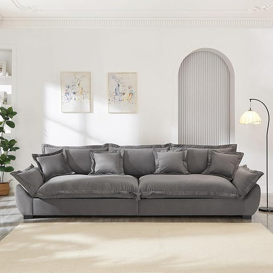 126 Inch Sailing Design Modular Sectional Cloud Sofa with Storage, Modern Deep Seat Couch w/Throw Pillows & Removable Backrest for Living Room Bedroom Apartment,Grey