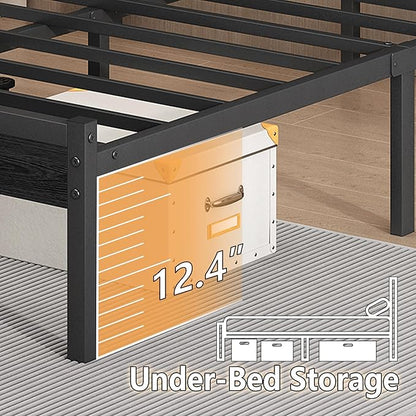 14 Inch Classic Metal Platform Bed Frame-Full Size Bed Frame with Headboard,Steel Slats Support-LED Bed Frame with USB Charging Station,Under Bed Storage,No Box Spring Needed,Noise Free