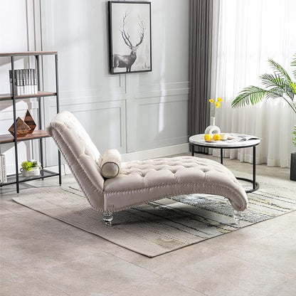 HomSof Modern Armless Velvet Chaise Lounge Indoor Chair with Solid Acrylic Legs