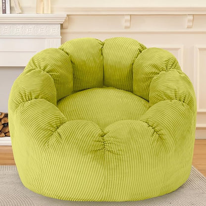 HABUTWAY Giant Bean Bag Chair for Adults/Kids/Teens, Pumpkin Bean Bag Couch Comfy Reading Chair for Bedroom, Corduroy Lazy Sofa Loughe Chair with Wider Seat Depth & Non-Slip Bottom(Light Green)