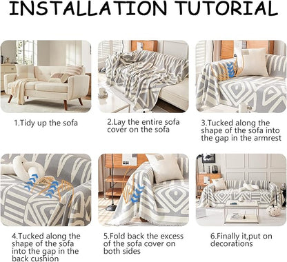 HANDONTIME Grey Sofa Cushion Covers Boho Couch Sofa Covers Dog Couch Cover for Sofa Chenille Couch Sofa Slipcover for Pets Sofa Cover Thick Washable Sectional Slip Covers for Sofas/Couches, 91" X118"