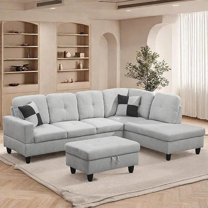 L Shaped Sectional Couches, Lounge Modular Sectional Sofa with Ottoman Storage, Modern Comfy L Shaped Couch for Living Room Furniture Sets, Bedroom, Gray