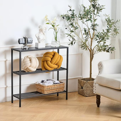 Wimarsbon 29.5" Narrow Console Table, 3-Tier Entryway Tables, Thin Sofa Table with Shelves, Metal Frame, Side Table, Display Table, for Hallway, Entrance, Living Room, Bedroom (Black Frame Black)