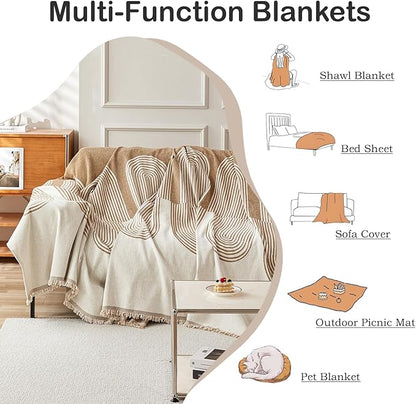 STACYPIK Boho Arched Pattern Sofa Cover Throw, Washable Chenille Furniture Protector for 2 Seater Sofa, Anti Scratch Couch Cover for Dogs Cats, Pet Proof Loveseat Slipcovers Throw Blanket-71X118IN