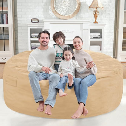 6FT Bean Bag Chair, Large Bean Bag Chairs with Memory Foam Filled, Fluffy Beanbag Sofa with Dutch Velvet Cover, Round BeanBag Chairs for Living Room, Playroom - Khaki