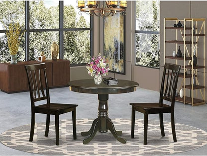 East West Furniture ANTI3-CAP-W 3 Piece Dining Set Contains a Round Kitchen Table with Pedestal and 2 Dining Chairs, 36x36 Inch, Cappuccino