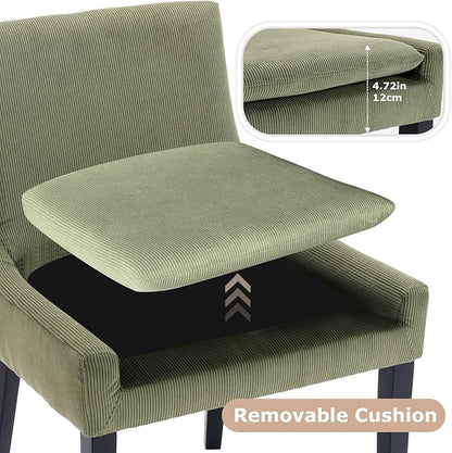 COLAMY Modern Dining Chairs Set of 4, Upholstered Corduroy Accent Side Chairs with Mid Back and Wood Legs for Living Room/Dining Room- Light Green