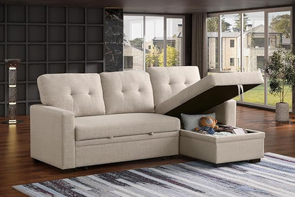 Devion Furniture Philly 4-in-1 Convertible L Shaped Couch with Pull Out Bed and Storage, Sectional Sleeper Sofa with Reversible Chaise for Living Room, Apartment, Bedroom, Office
