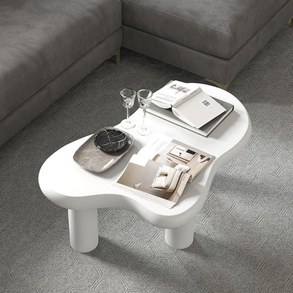 HollyHOME Cloud Coffee Table, Unique Design Accent Table for Living Room and Bedroom, Stylish and Functional Furniture Piece-Durable and Easy to Clean, Free Shape with 3 Legs, 33.9in, Cream White