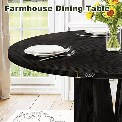 NicBex 39 Inch Round Dining Table for 4, Wooden Small Dinner Table Farmhouse Kitchen Tables with X-Shaped Stable Pedestal for Dining Room, Kitchen, Living Room，Black