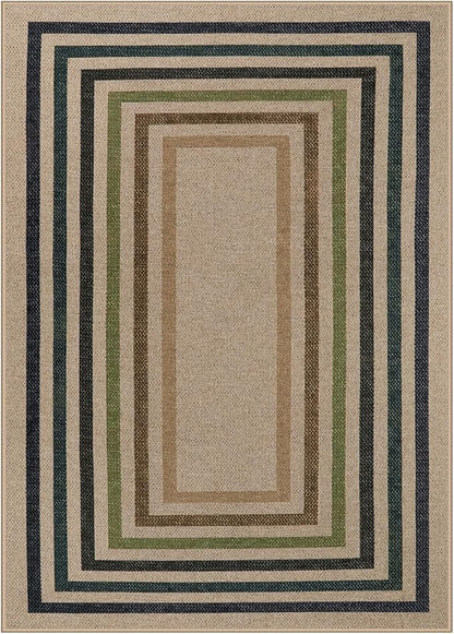 Lahome Modern Geometric Easy Jute Rug, Washable 5x7 Indoor Outdoor Rugs Farmhouse Large Dining Room Bedroom Carpet, Contemporary Non Slip Natural Throw Mat for Backyard Office RV