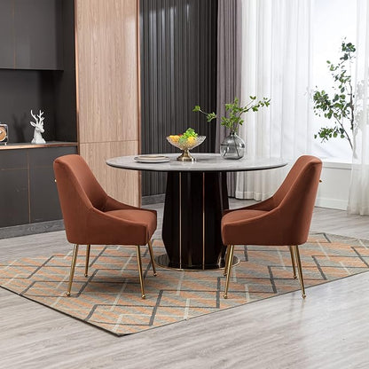 Velvet Dining Chairs Set of 2, Furniture Collection Modern Contemporary Upholstered with Polished Gold Metal Legs(Brown, Set of 2)