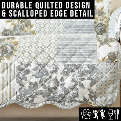 Patchwork Scalloped Printed Furniture Protector Stain Resistant Chair Cover (Chair, Grey)
