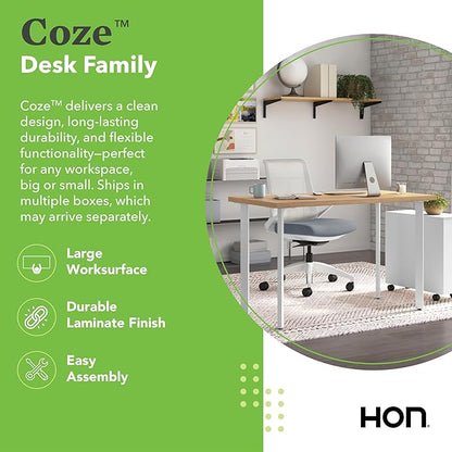HON Coze Home Office Desks, Sturdy Table Computer Desk, 42", Natural Recon Top, Black Base