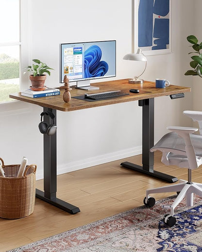 HUANUO 48" x 24" Electric Standing Desk Adjustable Height, 4 Memory Height Settings, Headphone Hook, Cable Manager, Sit Stand Up Desk for Home Office & Computer Workstation, Vintage Brown