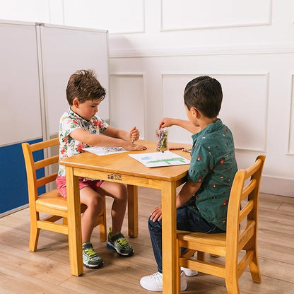 ECR4Kids 24in x 24in Hardwood Table and Chair Set, 12in Seat Height, Kids Furniture, Honey