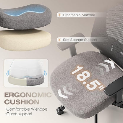 T96C Ergonomic Home Office Chair, Mesh Computer Desk Chair with 4D Armrests, Adjustable Lumbar Support,Tilt Function, Executive Rolling Swivel Task Chair for Long Hours (Stone)