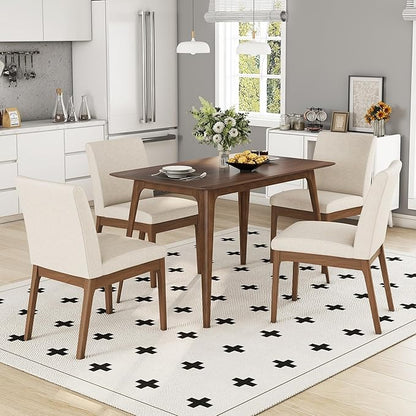 Ball & Cast 5-Piece Dining Table Set for 4,Kitchen Table Set W/ 47" Rectangle Table,Living Room Furniture W/ 4 Upholstered Chairs,for Dining Room,Kitchen,Restaurant,Walnut+Light Beige