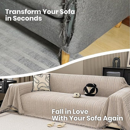 Nobildonna Sofa Cover Washable Soft Thicken Chenille Couch Cover with Tassel,Waterproof Sofa Slipcover for 3-4 Cushion Couch,Sectional Sofa,L-Shaped Furniture Protector Pet-Friendly,Brown 91"x134"