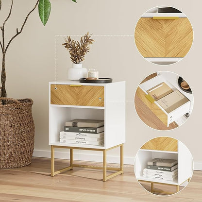 Masupu Extra Large Nightstand,Boho Night Stand Modern Farmhouse Wood Bedside Table with Storage Drawer,Side End Table for Bedroom,Living Room,Office White