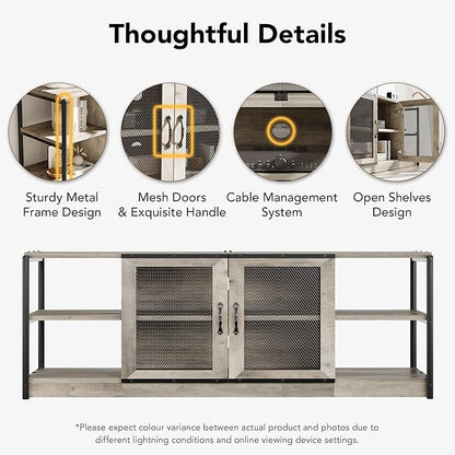 GarveeHome Farmhouse TV Stand for 75/80 Inch TVs, Entertainment Center with Storage Cabinet, 71'' Rustic TV Media Console Table, Furniture for Living Room, Grey