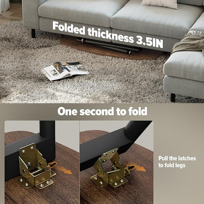 WOHOMO Folding Coffee Table Rustic Small Coffee Tables for Living Room Farmhouse Portable Table for Small Spaces Rectangular Mid Century Coffee Table, No Assembly 39.3 * 19.6 * 17.7IN, Walnut
