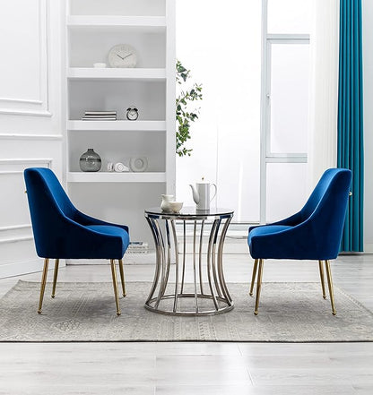 Velvet Dining Chairs, Furniture Collection Modern Contemporary Upholstered with Polished Gold Metal Legs, Set of 4(Blue)