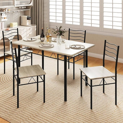 5 PCS Dining Table Set Counter Height Table and Chairs Set W/Steel Structure Dining Desk, 4 High Backrest Chairs & Anti-Slip Pads Dining Furniture Set for Kitchen and Restaurant(Beech Wood)