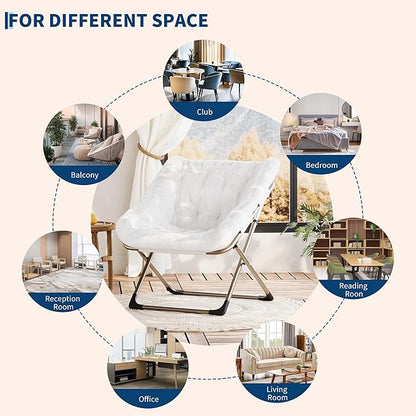 Comfy Chair for Adults, Foldable Living Room Chairs, Soft Faux Fur Folding Lounge for Bedroom Living Room Dorm Rooms, Flexible Reading Chair for Teens (1, White, X-Large)
