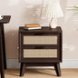 Bme Jasper Deluxe Solid Wood Rattan Nightstand Fully Assembled-Mid Century Modern Side Table with 2 Drawers-Multipurpose use for Living Room, Bedroom-Walnut