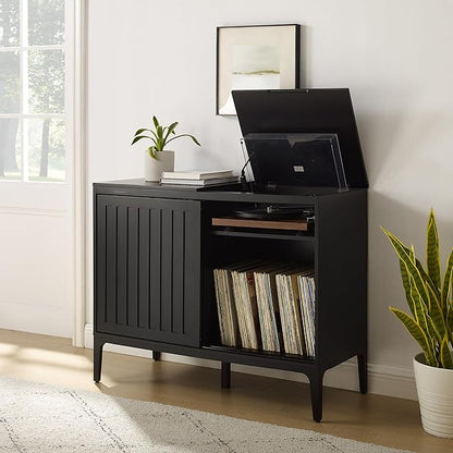 Crosley Furniture Asher Media Console and Record Player Stand with Storage for Vinyl Records, Matte Black