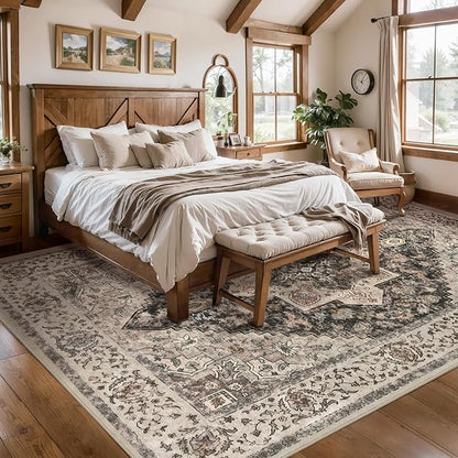 Tangsoo 8x10 Area Rugs for Living Room, 8x10 Washable Rug Vintage Indoor Non Slip Large Area Rugs, Print Distressed Brown/Grey Carpet, Soft Low Pile Foldable Floor for Bedroom Dining Room Dorm