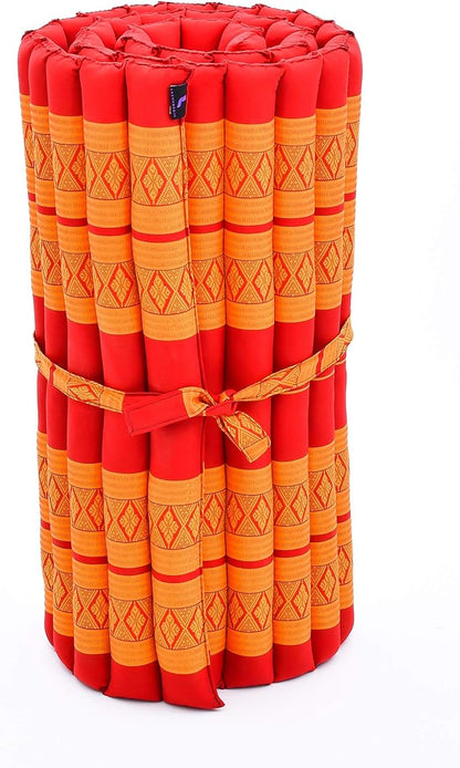 Leewadee - Foldable Floor Mattress - Japanese Roll Up Futon -Trifold Tatami Mat- Guest Floor Bed - Camping Mattress - Thai Massage Mat, Kapok Filled, 75 x 28 inches, Orange Red