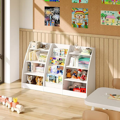 4 Tier Kids Bookshelf Set of 2, 4 Layer Sling Kids Book Shelf for Kids Rooms, XL Wood Children Bookcase,Baby Storage Book Rack,Toddler Bookshelf, Book and Toy Organizer,Book Display Shelf for Nursery