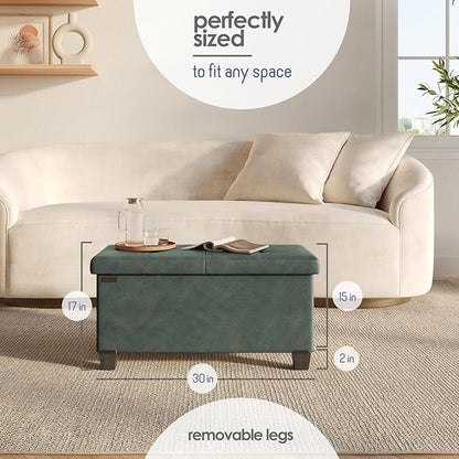 STORAGEBUD Storage Ottoman Bench with Bins, 30-in Storage Bench for Bedroom End of Bed, Folding Foot Rest Ottoman for Living Room Max 660lbs, Faux Leather Ottomans, Green