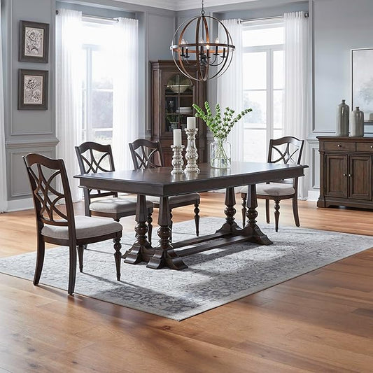 Liberty Furniture Arden Road 5 Piece Dining Trestle Table Set - 4 Splat Back Side Chairs - Satin Cherry