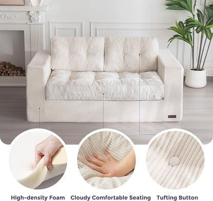 MAXYOYO Bean Bag Chair for Adults, Upholstered Floor Sofa with Armrests, Loveseat Boneless Couch with Tufted Cushion & Backrest, Sofa in A Box, Large Bean Bag Couch for Bedroom Living Room, Beige