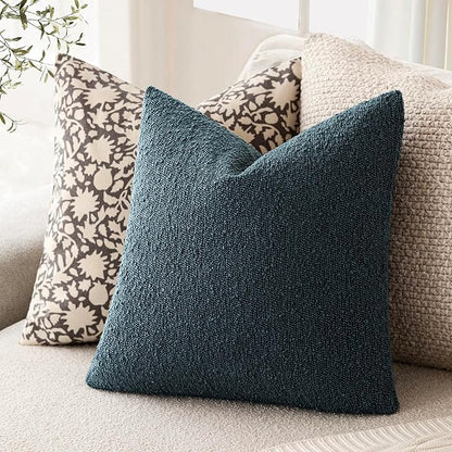 Foindtower Pack of 2 Textured Boucle Throw Pillow Covers Accent Solid Pillow Cases Cozy Soft Decorative Couch Cushion Case for Chair Sofa Bedroom Living Room Home Decor 18x18 Inch Dark Blue