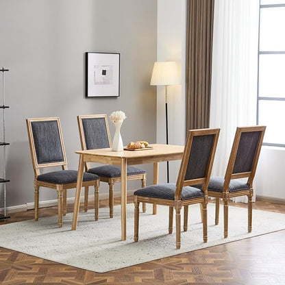 Merax Upholstered Solid Wood Dining Chairs Set of 4, French Country Style Accent Side Seating Furniture for Kitchen, Living Room, Cushioned Back, Blue Gray