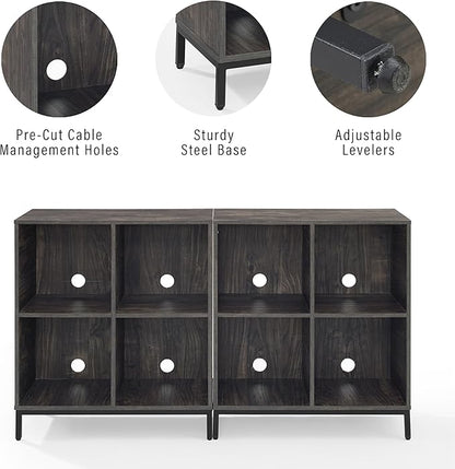 Crosley Furniture Jacobsen 2-Piece Vinyl Record Storage Cube Bookcase Set and Record Player Stand, Brown Ash