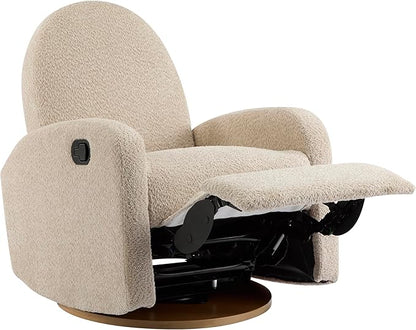 Christopher Knight Home Sidney Fabric Upholstered 360° Swivel Chair, Boucle Push-Back Recliner, Solid Wood Glider Recliner with Rotation, Living Room Single Lounge Sofa, Almond Beige