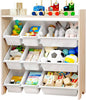 MallBest 4-Tier Kids' Toy Storage Organizer Shelf - 100% Solid Wood,Children's Storage Cabinet with 9 Plastic Bins