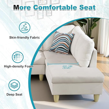 97" Oversized Sectional Couch, L Shaped Couch with Storage Ottoman, Modern Modular Sofa with Deep Seat, Sectional Couches for Living Room and Office, White (Flannel)