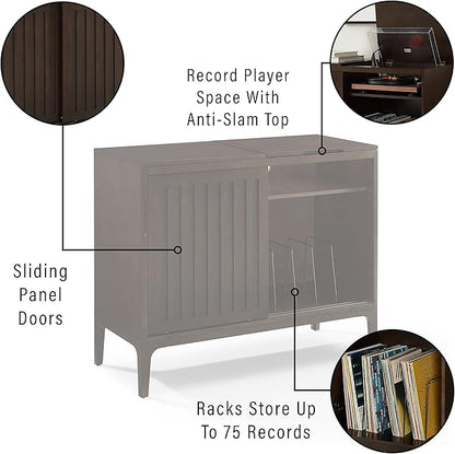 Crosley Furniture Asher Media Console and Record Player Stand with Storage for Vinyl Records, Dark Brown
