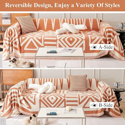 STACYPIK Thick Warm Orange Sofa Cover Armchair Slipcover Boho Geometric Couch Cover for Sectional Sofa Caramel Loveseat Cover Anti-Slip Chenille Couch Protector for 2 Cushion Couch Home Decor-71X102IN