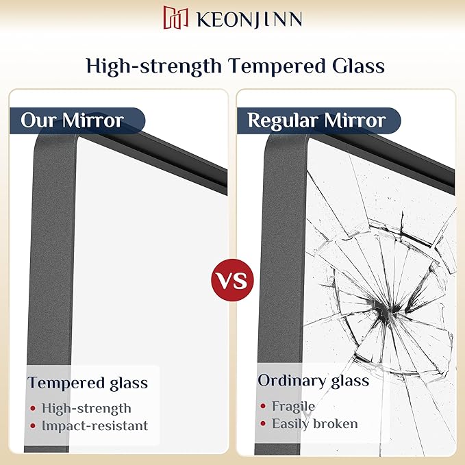 Keonjinn Black Framed Mirror for Bathroom 40 x 30 Inch Rounded Rectangle Wall Mirror, Matte Black Vanity Mirror for over Sink, Tempered Glass Farmhouse Mirror Seamless Metal Frame(Horizontal/Vertical)