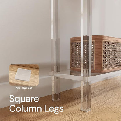 Acrylic Narrow Console Table for Entryway, 7.6" D x 39.4" W x 31.5" H, Square Legs, Skinny Entry Table for Sofa, Foyer, Hallway, Living Room, Modern, 2-Tier, Clear