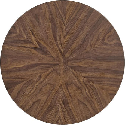 Martin Svensson Home Round Wood Walnut Brown 20" Living Room End Side Accent Table Nightstand with Storage Shelf