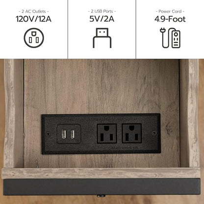 HOOBRO Side Table, Flip End Table with Charging Station and Shelves, USB Ports & Power Outlets, Narrow Nightstand for Small Spaces, Living Room, Stable and Sturdy, Greige and Black BG341BZ01