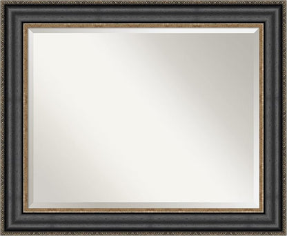 Amanti Art Black Bathroom Mirror for Over Sink, 28x34 Thomas Black Bronze Rectangle Vanity Mirror, Large Traditional Frame, Hangs Horizonally and Vertically, Bathroom Wall Decor, Beveled Edge